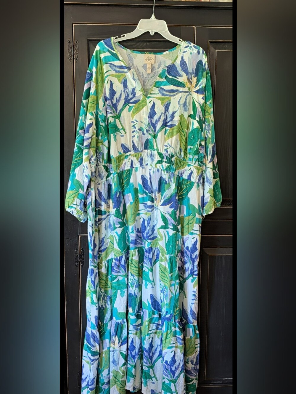 St. John's Bay Floral V-Neck Maxi Dress — Green & Blue NWT